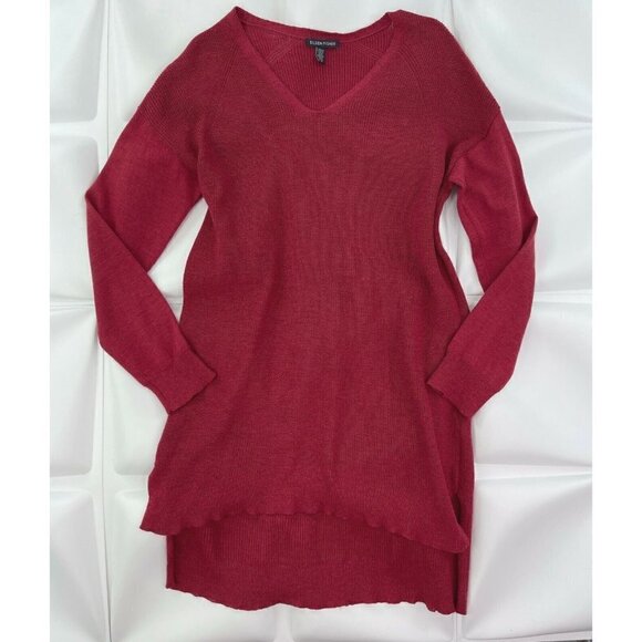 Eileen Fisher Sz S 100% Italian Wool Sweater Tunic Top Blouse Red V Neck Womens - Picture 3 of 7